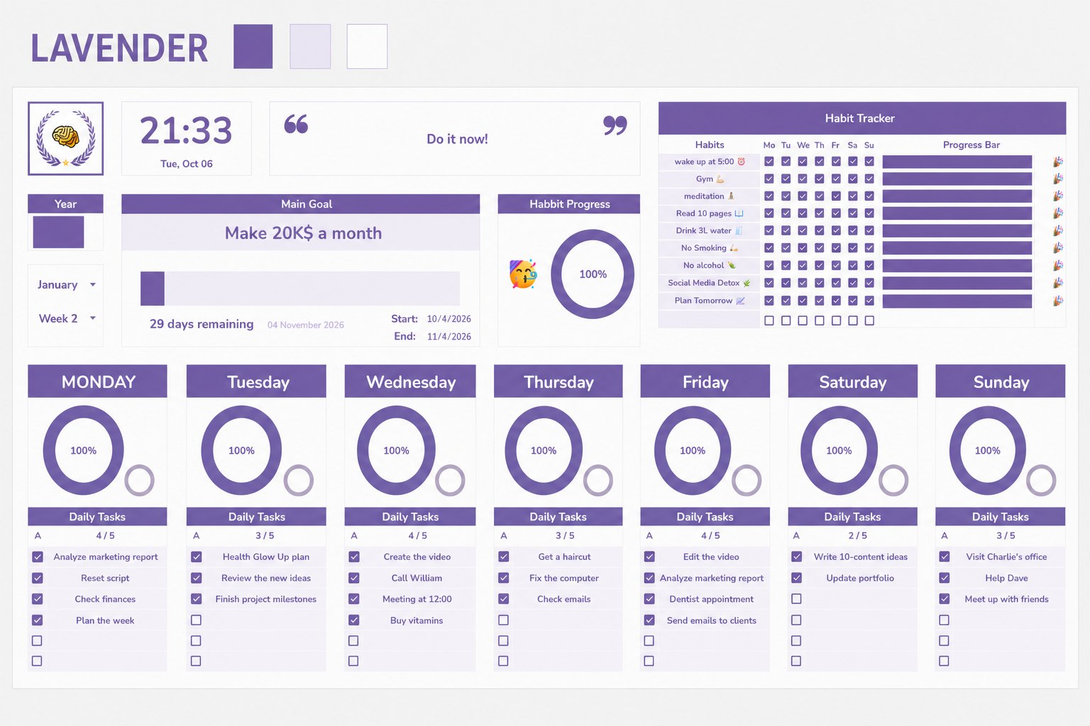 RichMind planner, Lavender theme